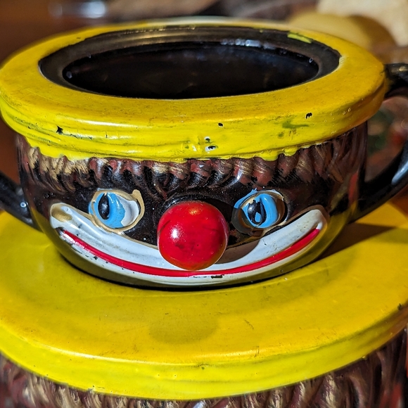 Vintage 50s Thames Redware Hand Painted Black Clown Face Lidded Teapot Japan INC - Picture 6 of 9